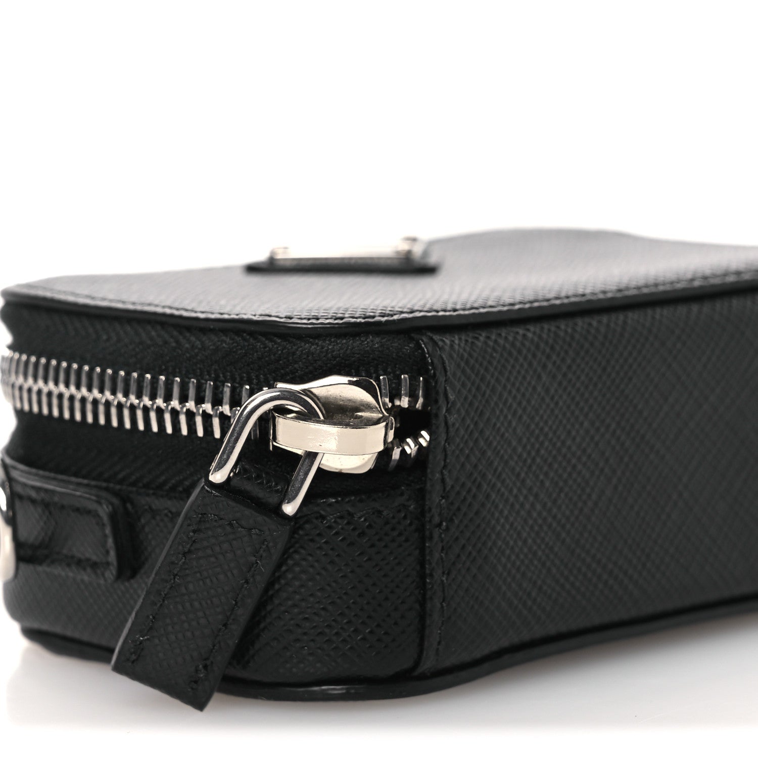 Saffiano Travel Metal Triangle Logo Mini Pouch Shoulder Bag Black