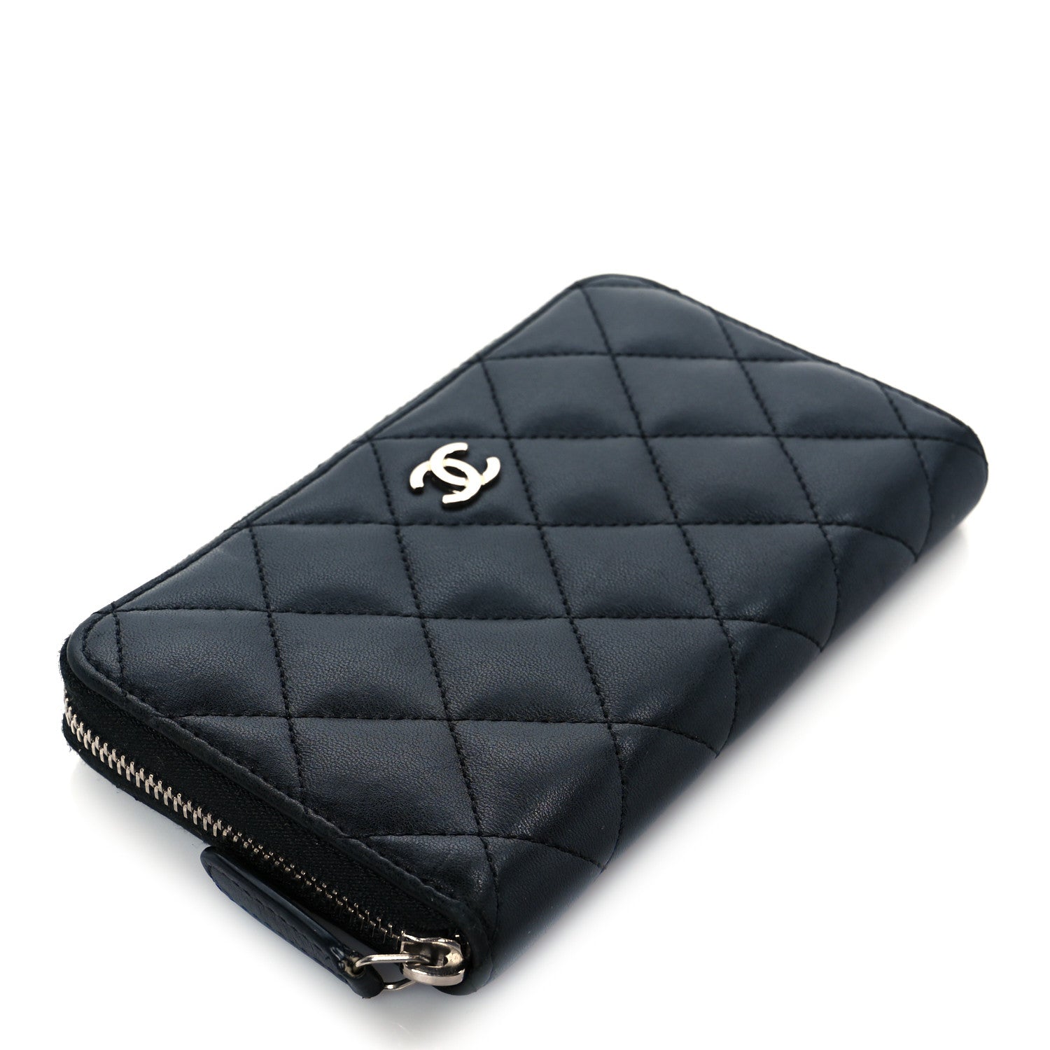 Lambskin Quilted Medium Zip Around Wallet Black