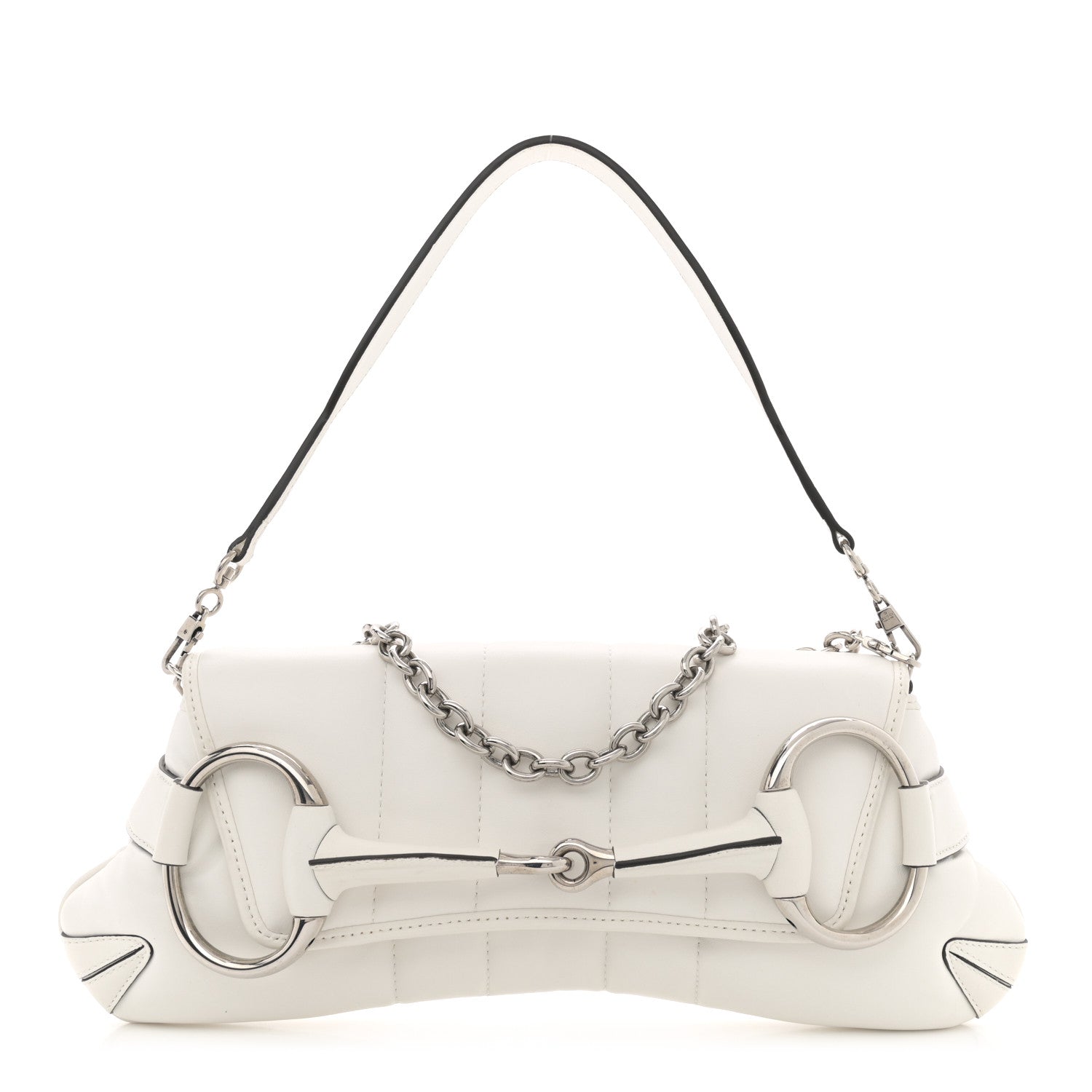 Nappa Vertical Matelasse Medium Maxi Horsebit Chain Shoulder Bag Mystic White