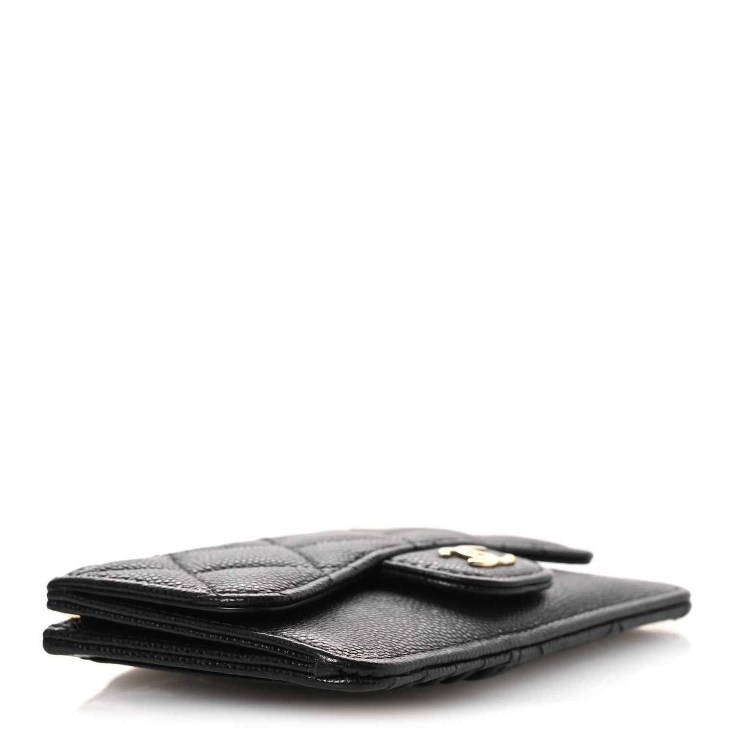 Caviar Quilted Flap Zip Card Holder Black
