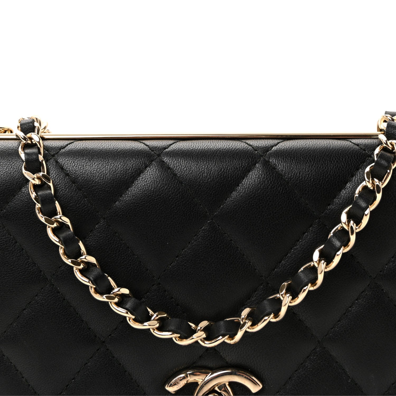Lambskin Quilted Trendy CC Wallet On Chain WOC Black