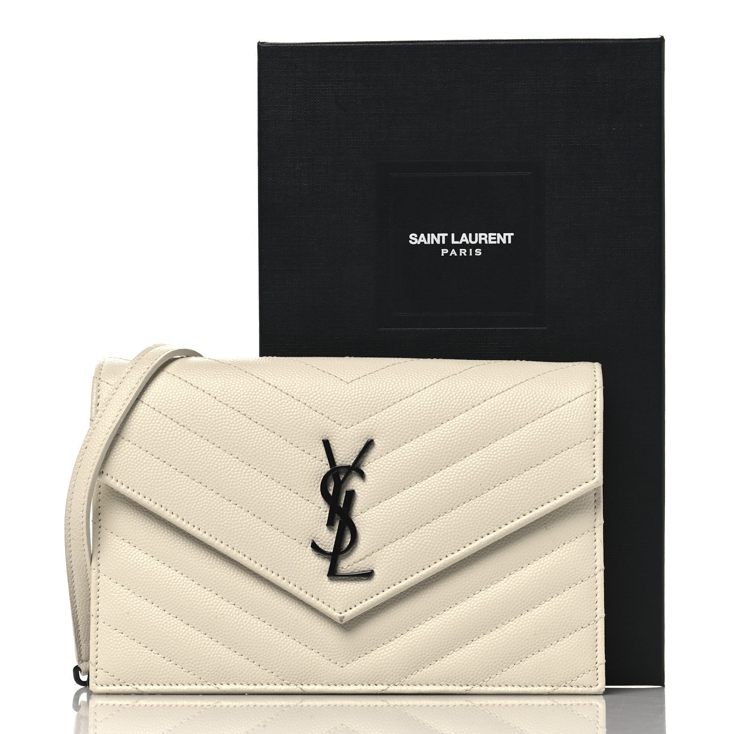 Grain De Poudre Matelasse Chevron Monogram Envelope Chain Wallet Dove White