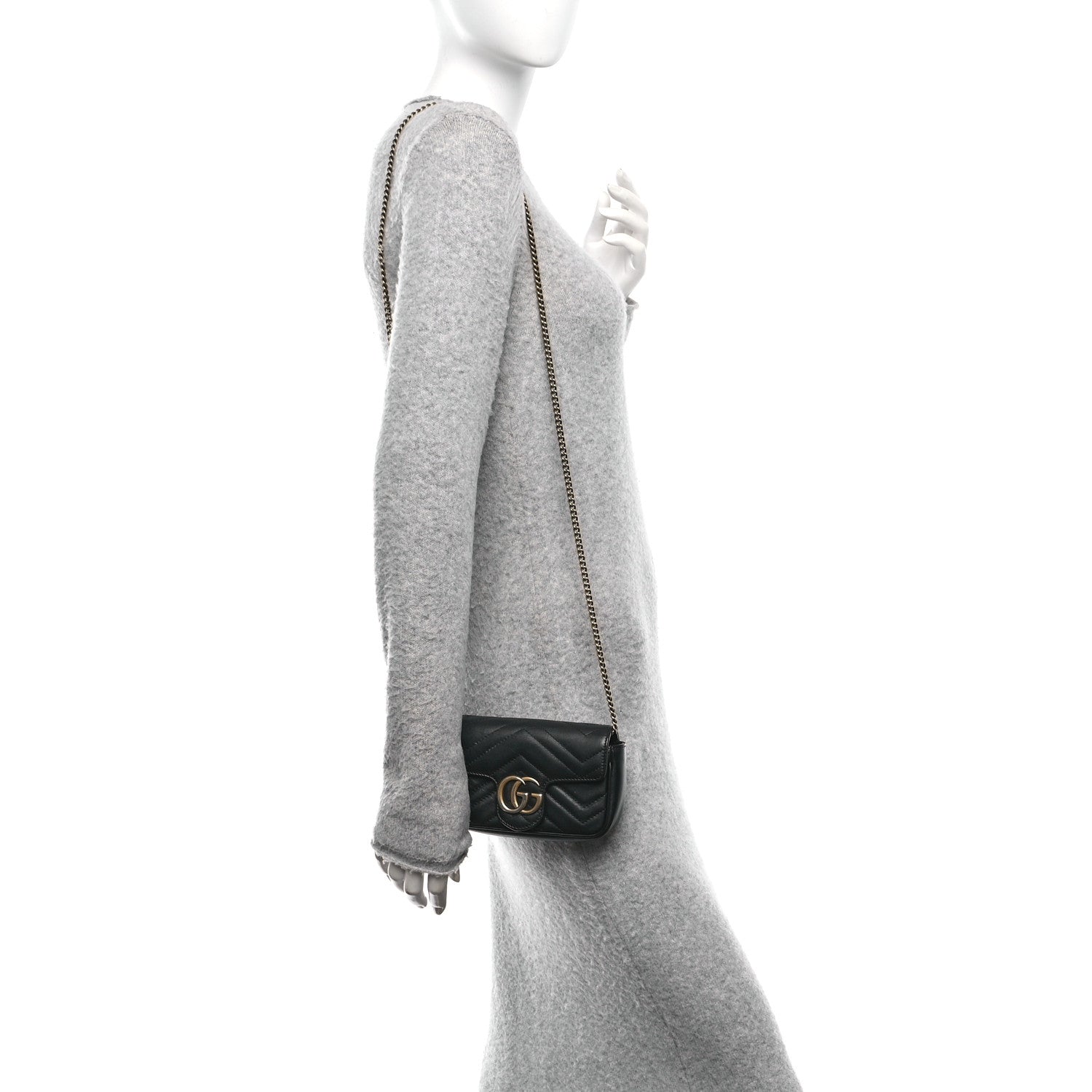 Calfskin Matelasse Super Mini GG Marmont Shoulder Bag Black