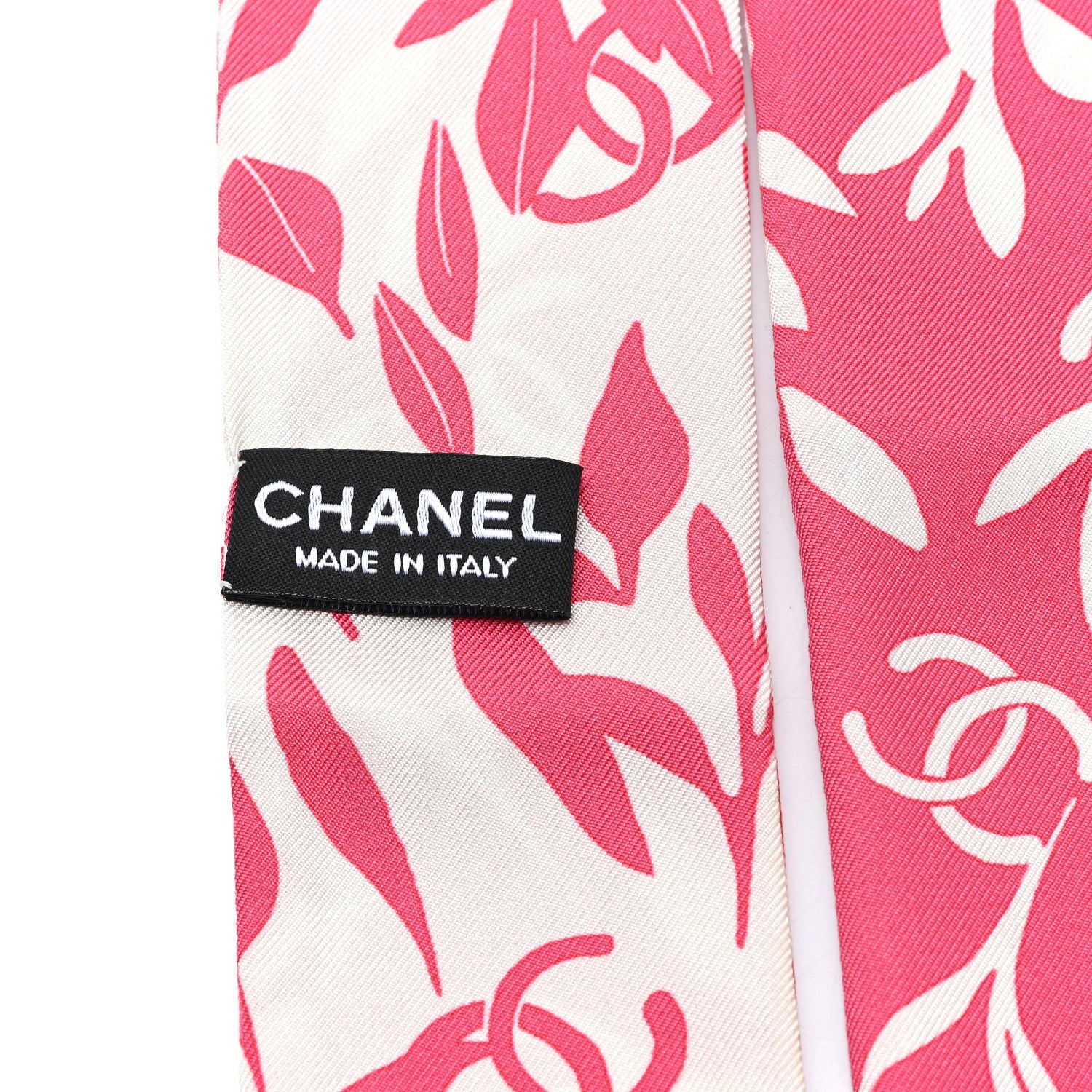 Silk Twill Slim Leaf CC Bandeau Scarf Pink White