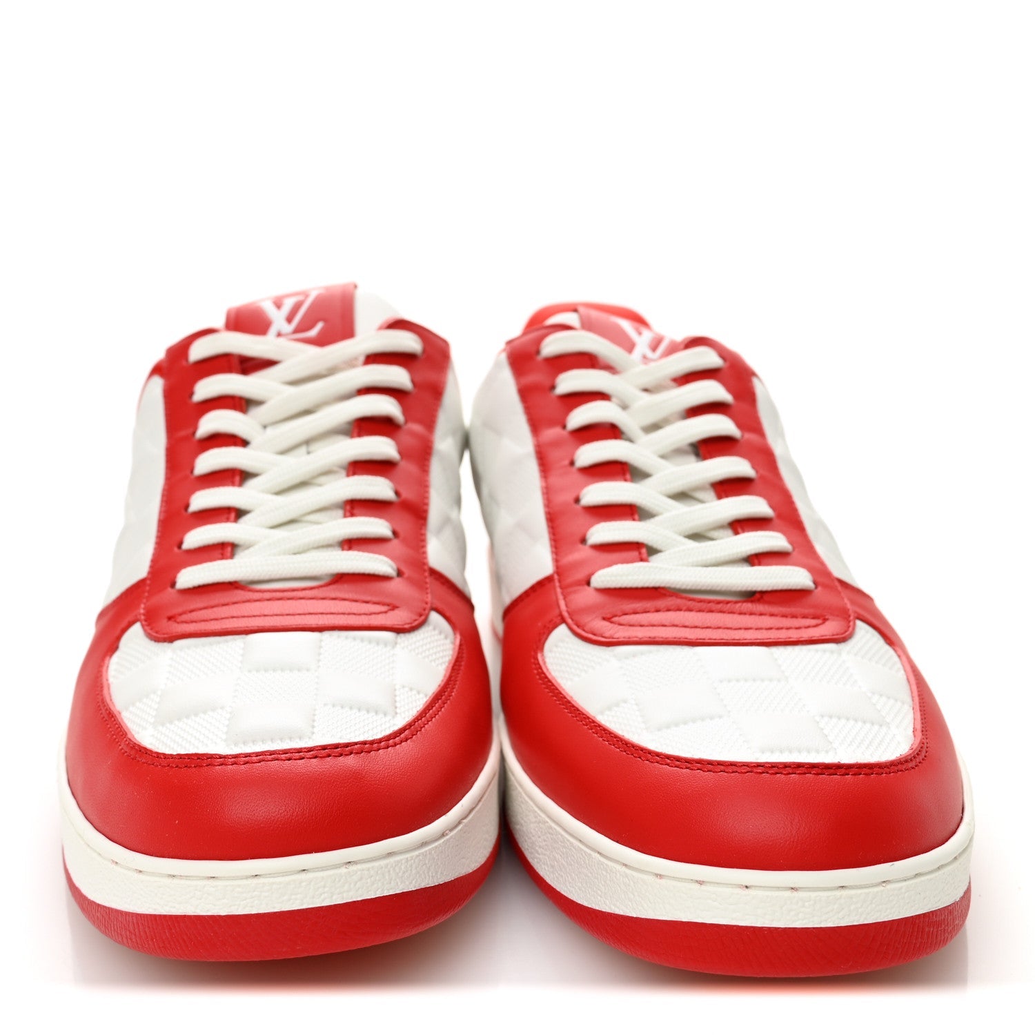 Calfskin Maxi Damier Mens Rivoli Sneakers 10 Red White