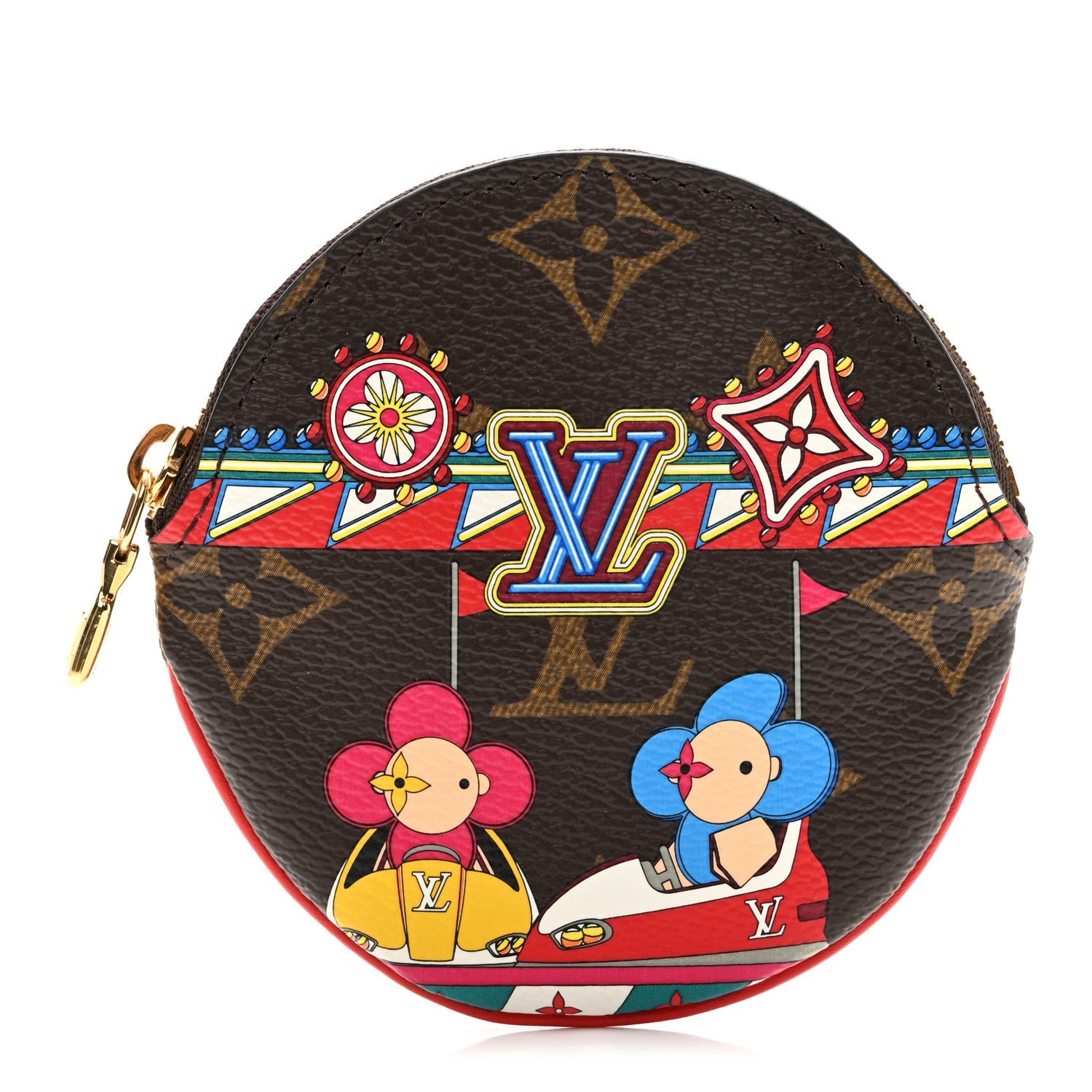 Monogram 2020 Christmas Animation Bumper Cars Round Coin Purse Coquelicot