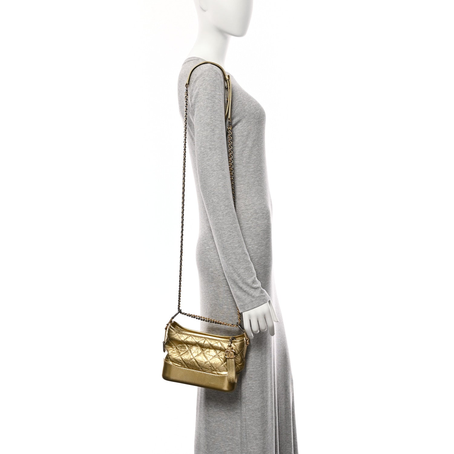 Metallic Aged Calfskin Quilted Small Gabrielle Hobo Gold