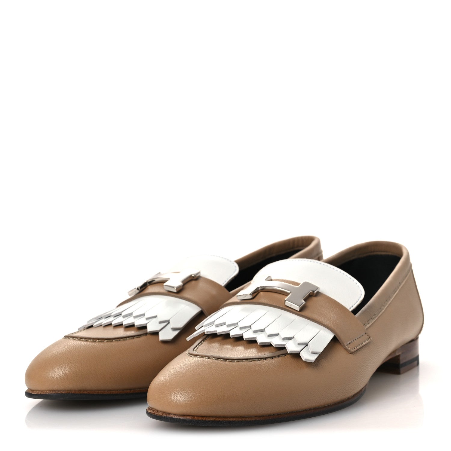 Goatskin Womens Royal Loafers 37 Beige Argile White