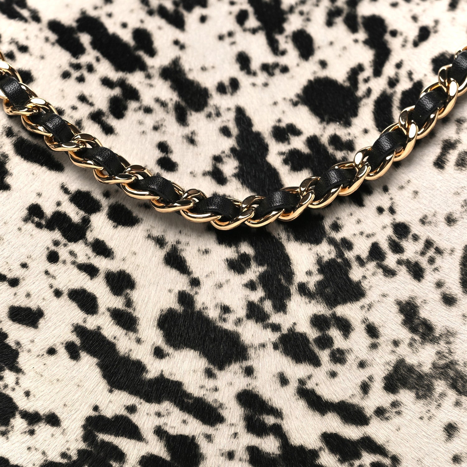 Lambskin Pony Hair Printed Clutch With Chain Black White