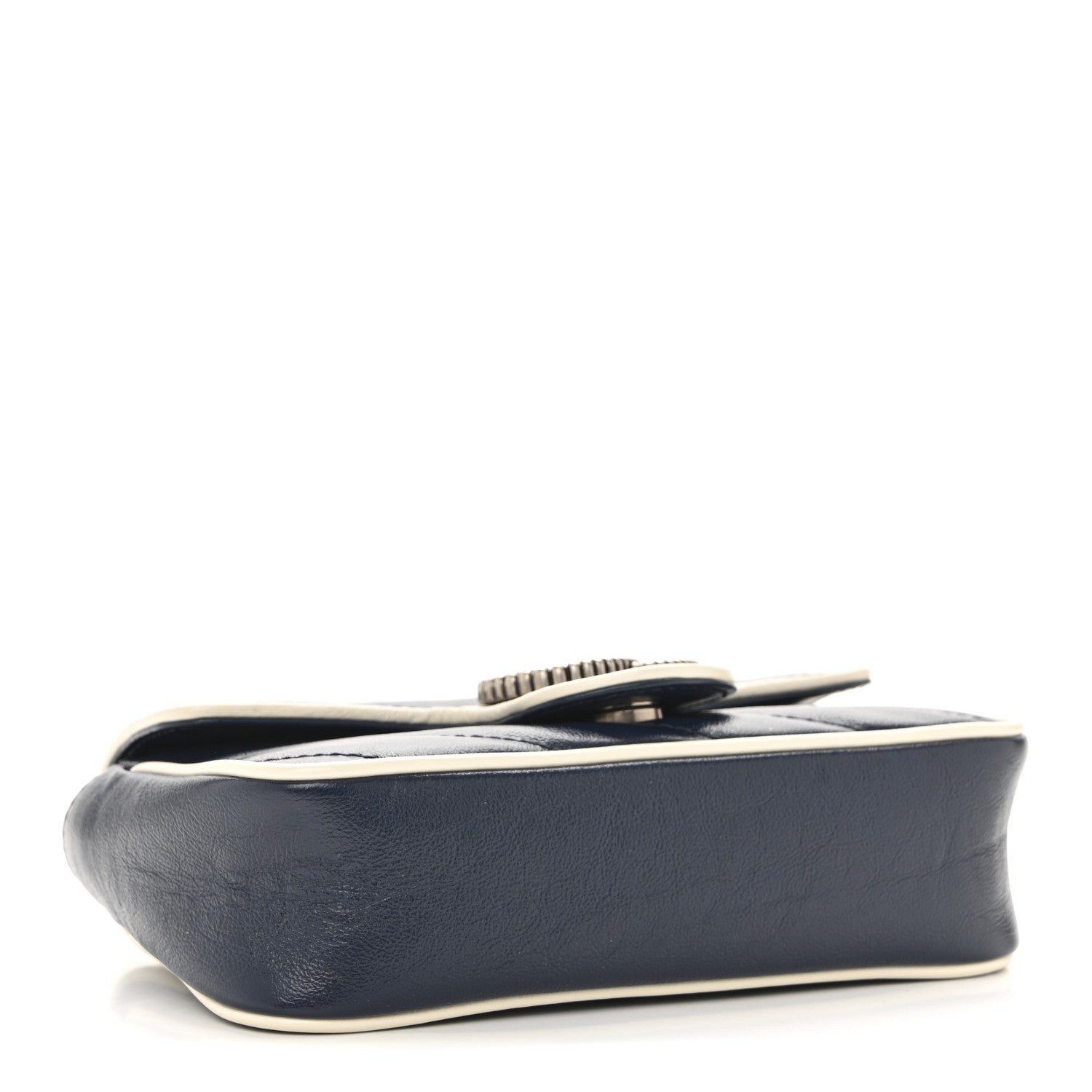 Vintage Effect Calfskin Matelasse Diagonal Super Mini Torchon GG Marmont Shoulder Bag Blue Agata Mystic White