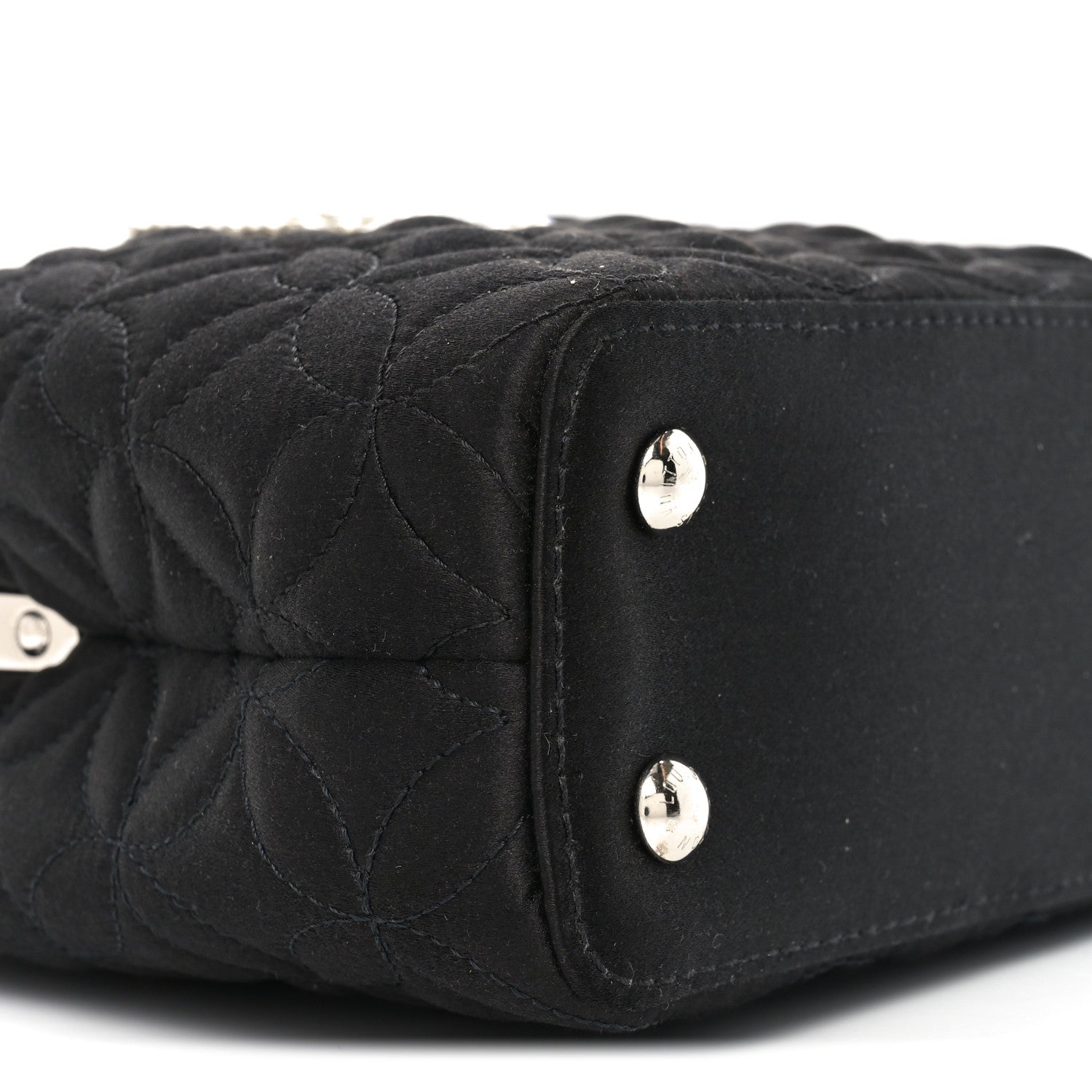 Satin Quilted Flower Crystal Mini Capucines Black