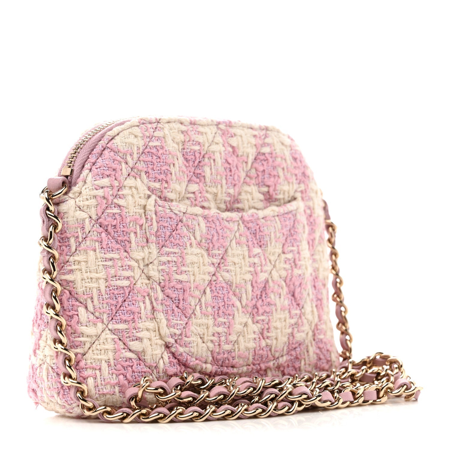 Tweed Quilted Mini Clutch With Chain Pink