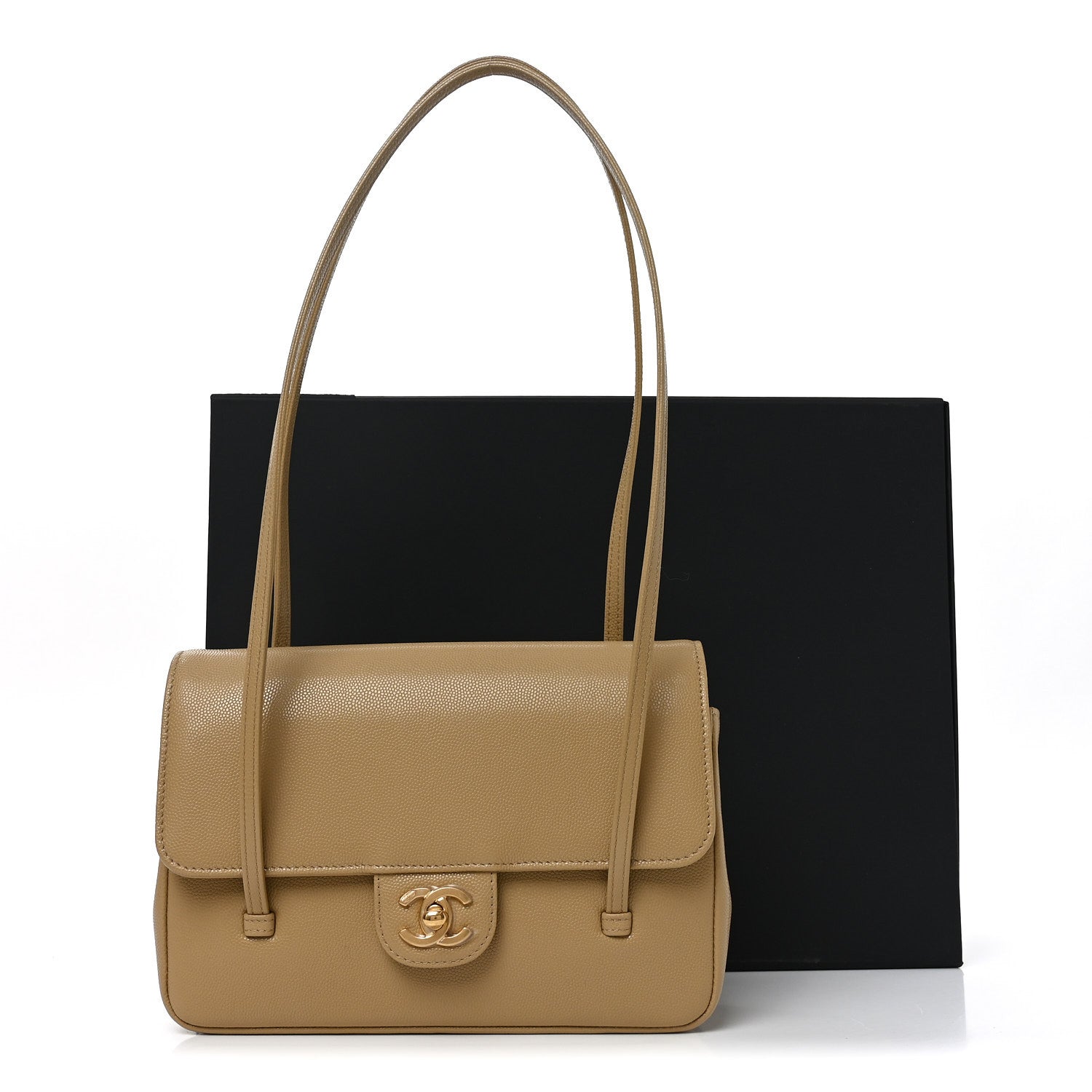 Shiny Caviar Preppy Coco Small Flap Beige