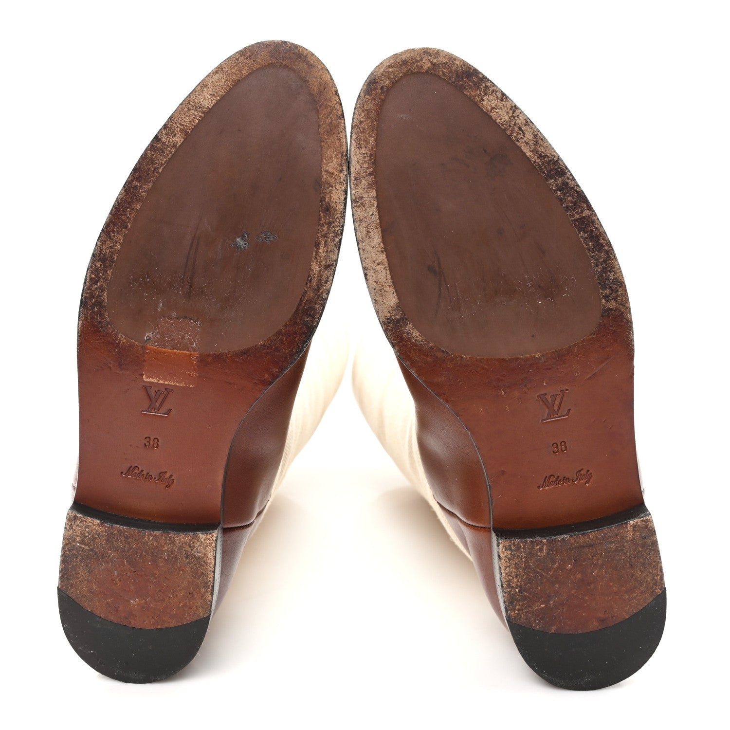 Canvas Calfskin Heritage Flat High Boots 38 Beige Brown