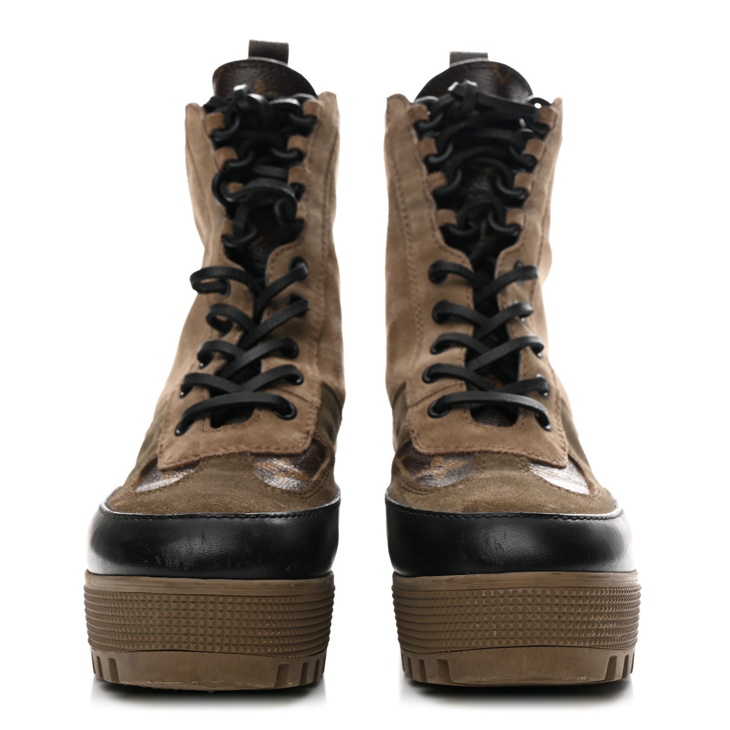 Suede Calfskin Monogram Laureate Platform Desert Boots 36 Taupe