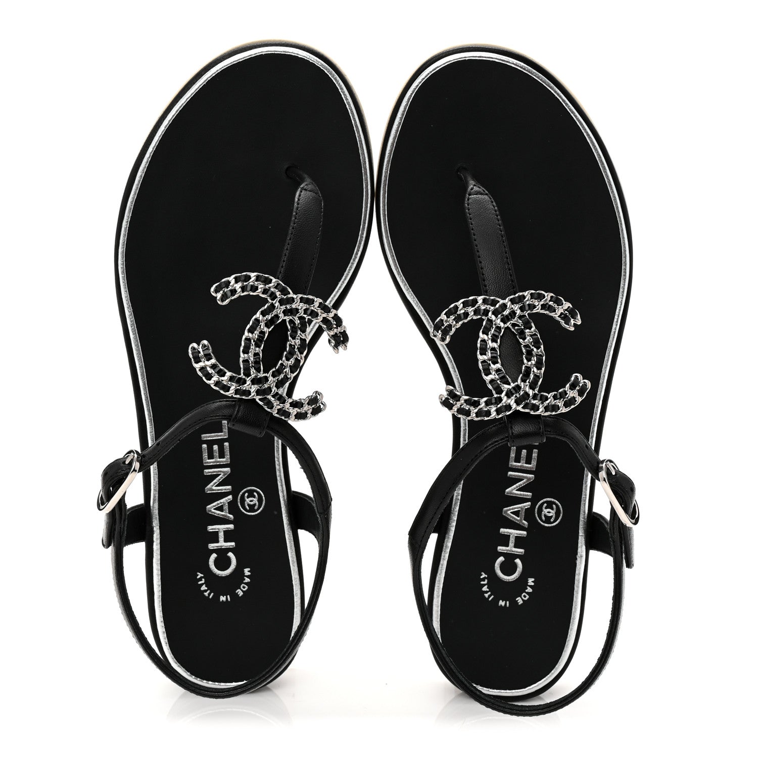Lambskin CC Chain Thong Sandals 35.5 Black