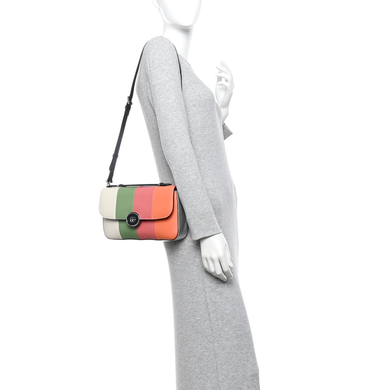Senna Calfskin Petite GG Top Handle Shoulder Bag Mystic White Silver Multicolor