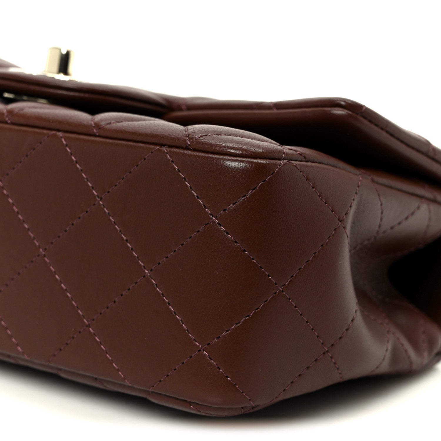Lambskin Quilted Mini Top Handle Rectangular Flap Dark Brown