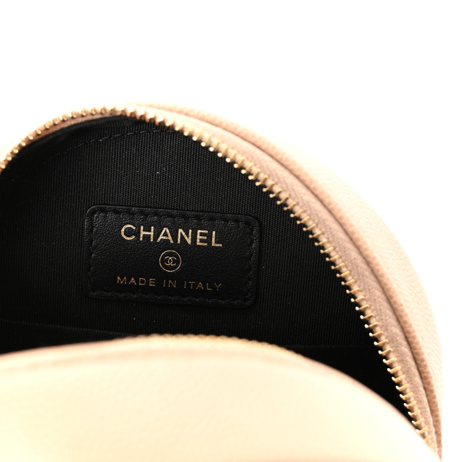 Caviar Quilted Round Filigree Crossbody Beige Black