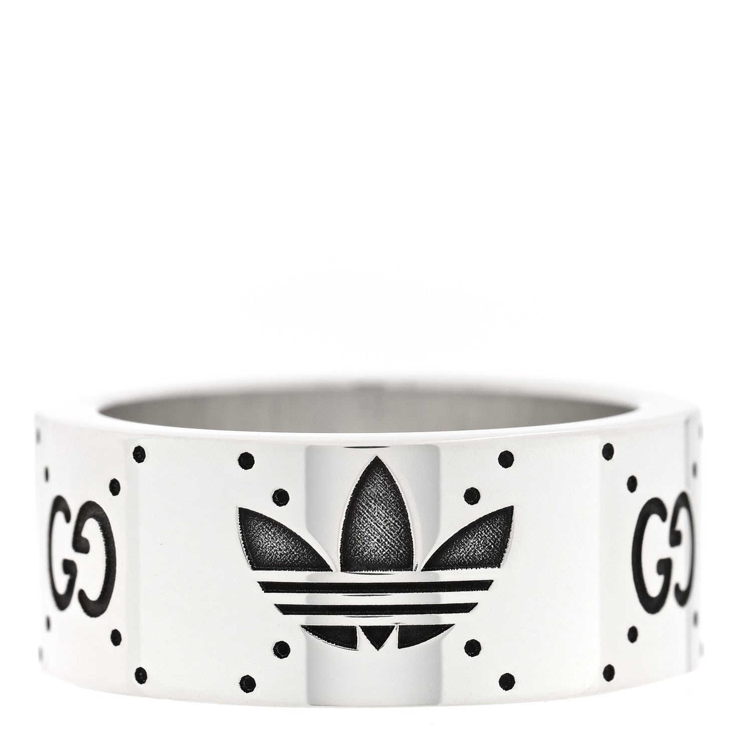 X ADIDAS Sterling Silver Trefoil GG Monogram Extra Wide Band Ring 57 8