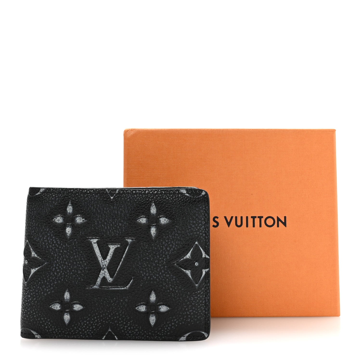Cowhide Faded Monogram Slender Wallet Charcoal