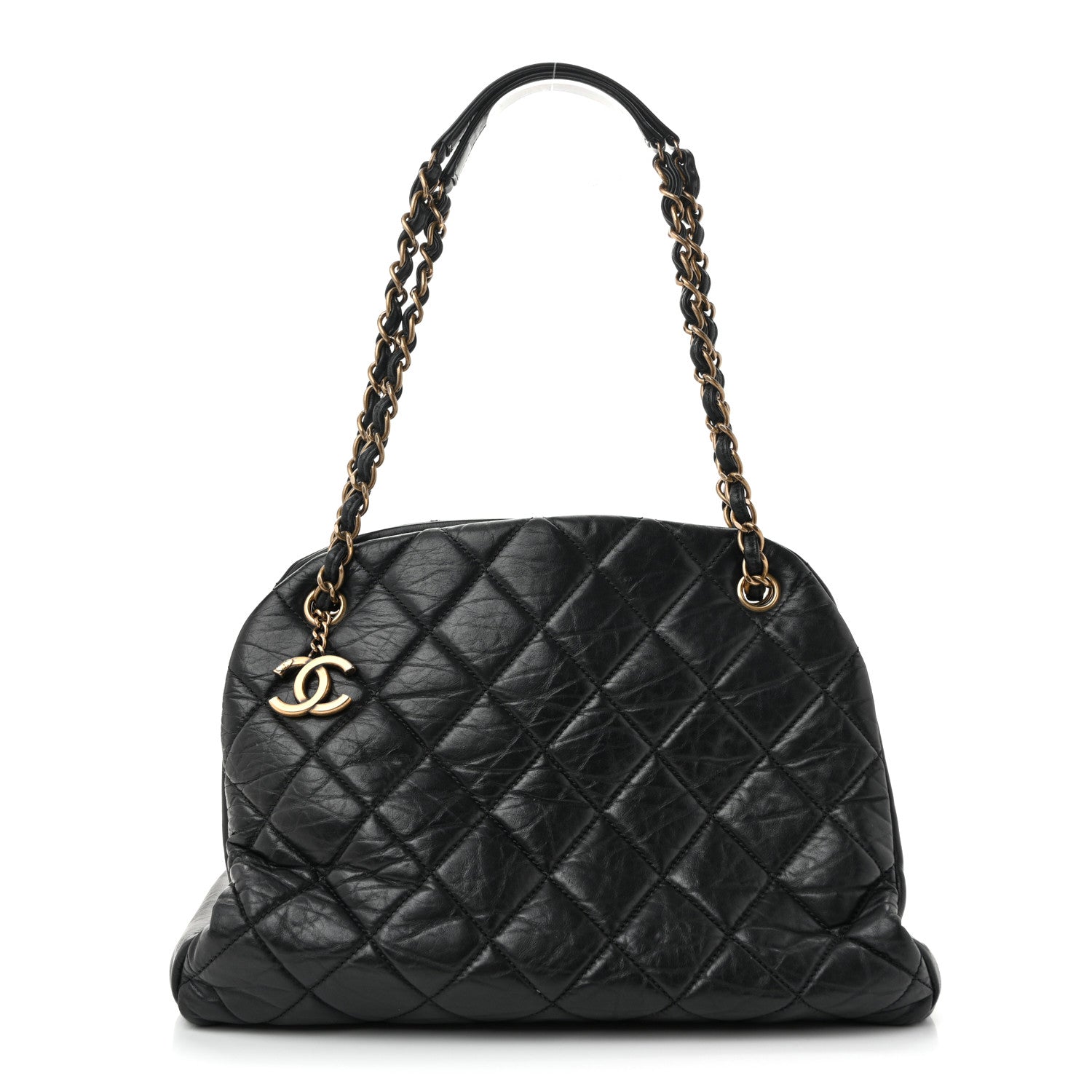Aged Calfskin Large Just Mademoiselle Bowling Bag Black