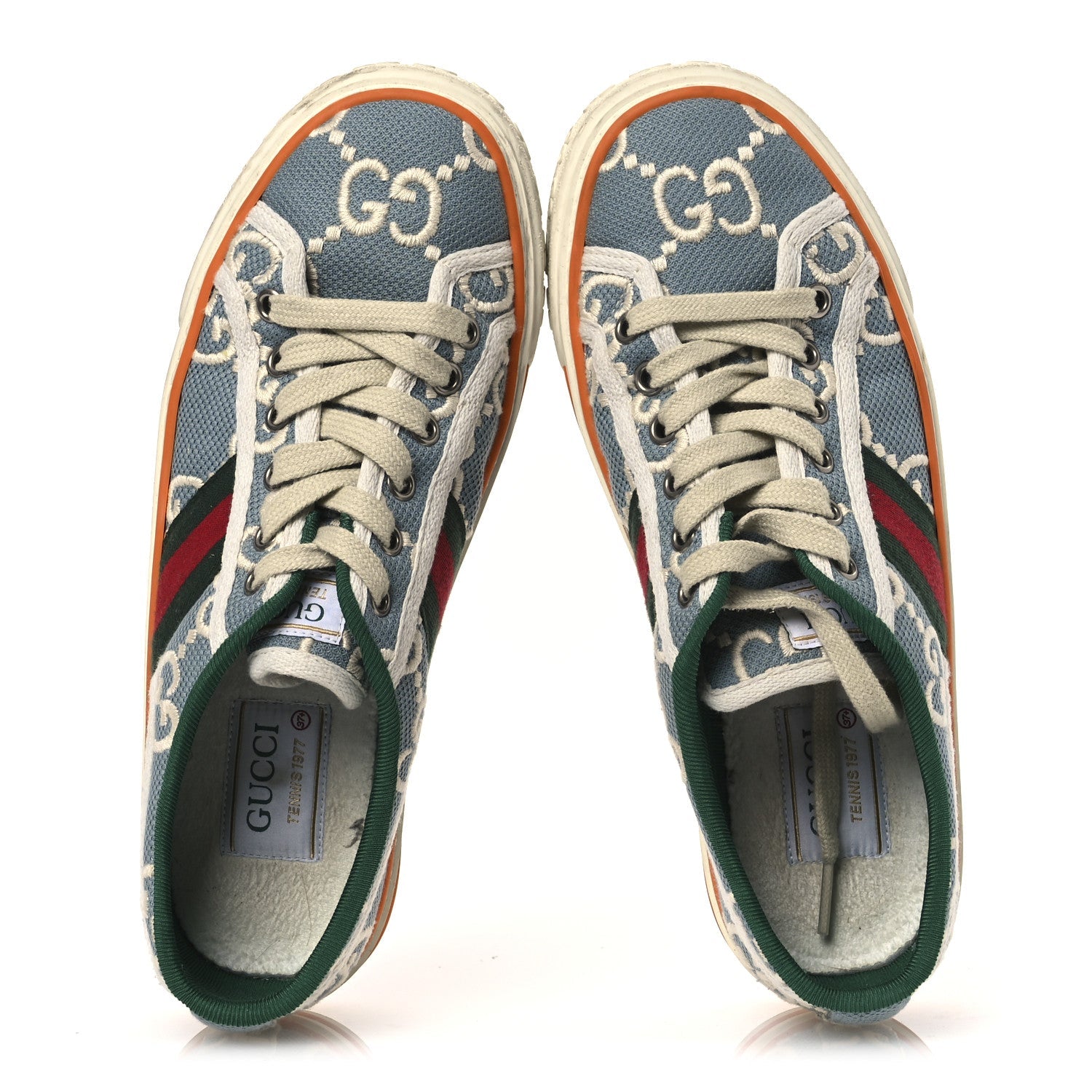 Cotton GG Monogram Web Womens 1977 Tennis Sneakers 37.5 Philod Ivory Mystic White