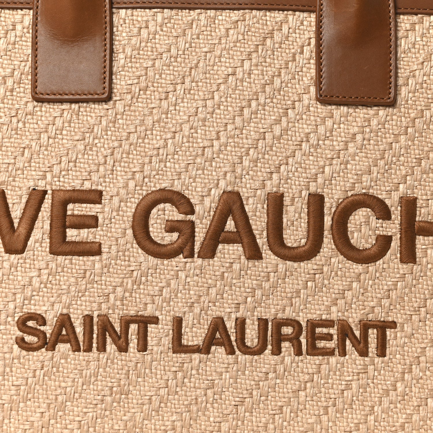 Raffia Linen Calfskin Rive Gauche Tote Naturale Brown
