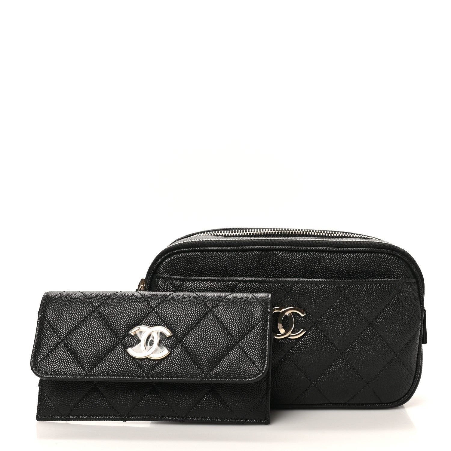 Caviar Quilted Waist Bag With Pouch Black
