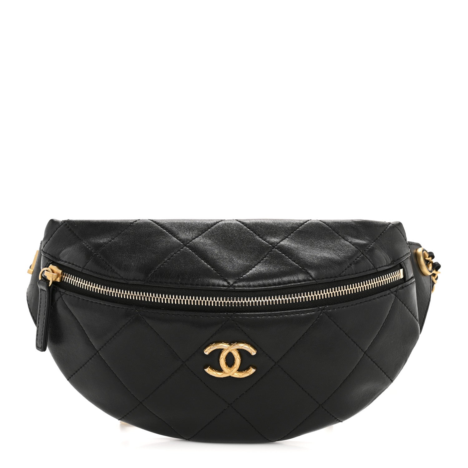 Lambskin Enamel Quilted Waist Bag Black