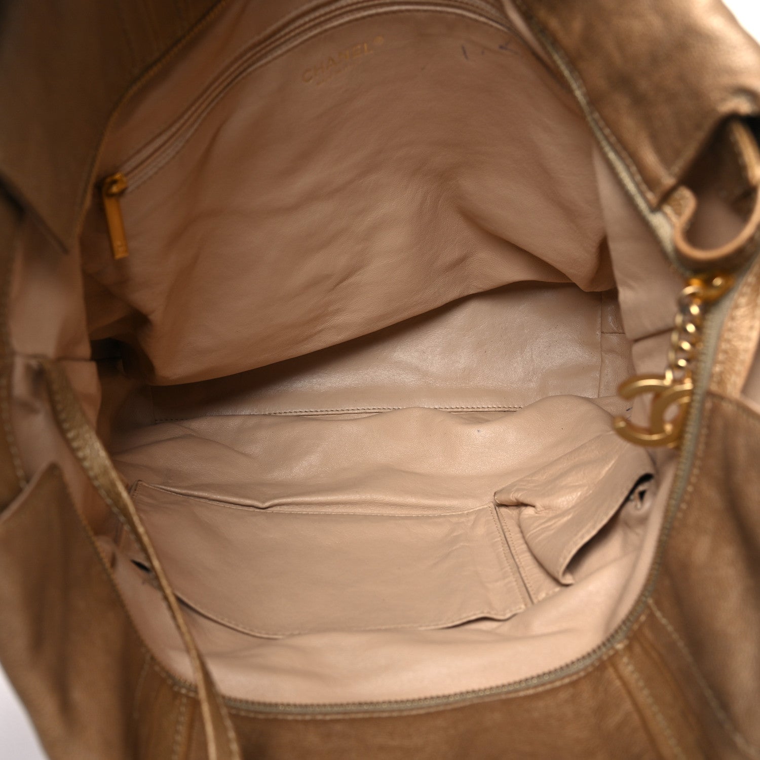 Metallic Calfskin Luxe Ligne Tote Gold