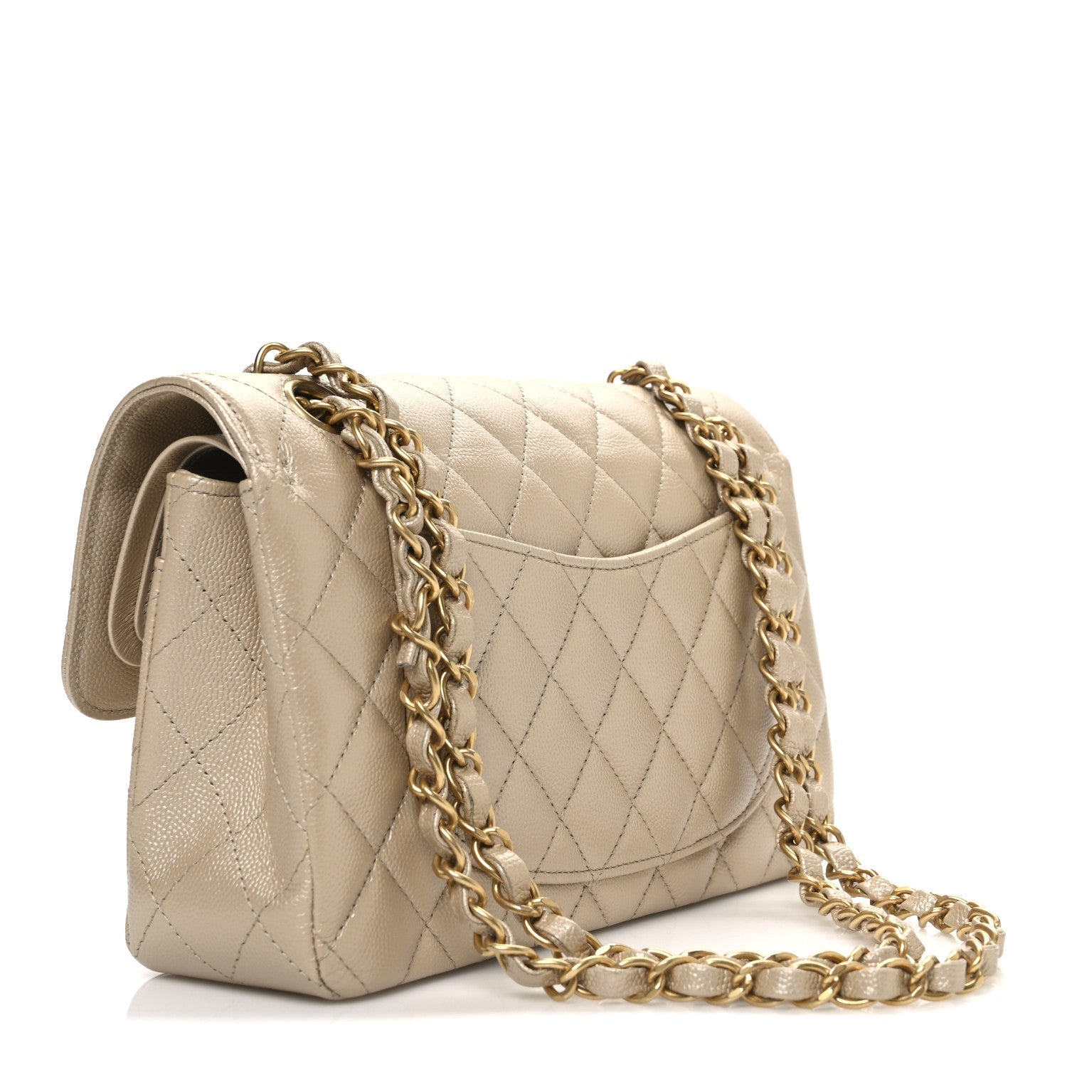 Metallic Caviar Quilted Small Double Flap Gold