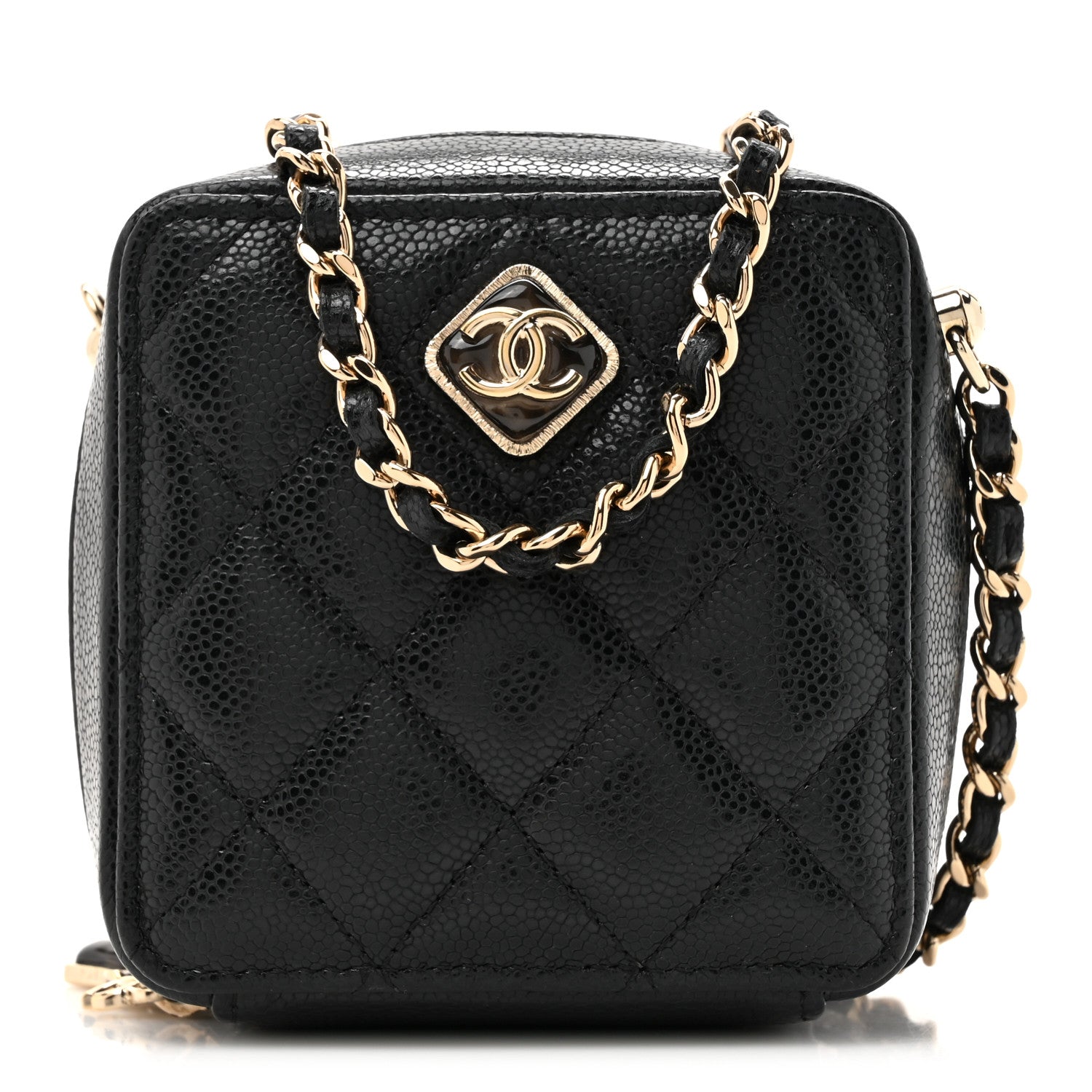 Caviar Quilted Clutch With Chain Black