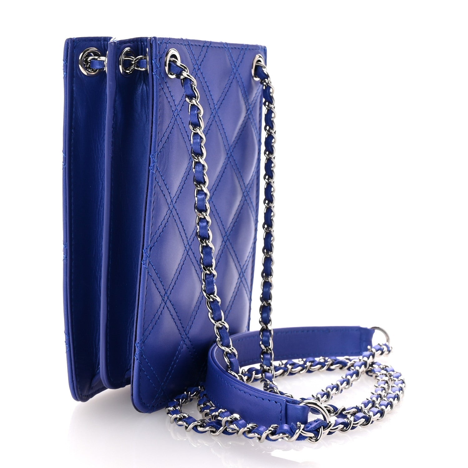 Calfskin Quilted Crossbody CC Phone Holder Dark Blue