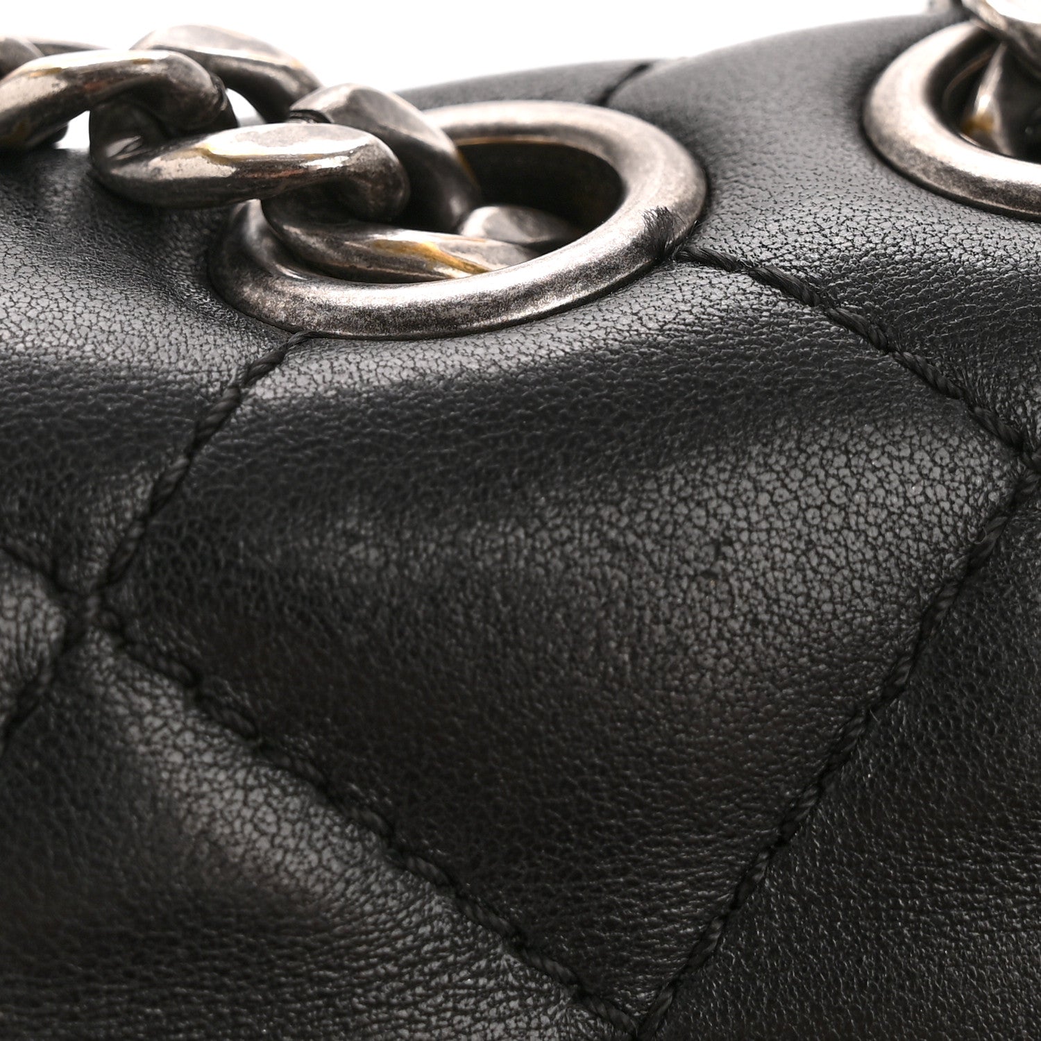 Lambskin Quilted Large Natural CC Flap Black
