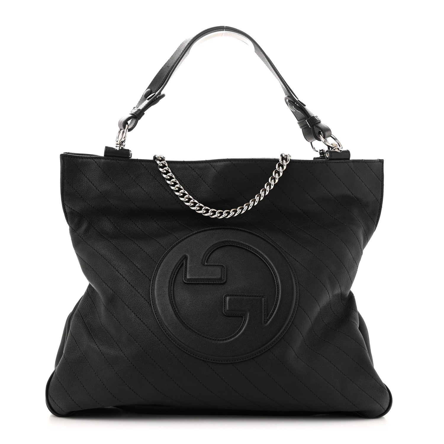 Sakai Be Green Calfskin Diagonal Stitched Medium Blondie Tote  Black