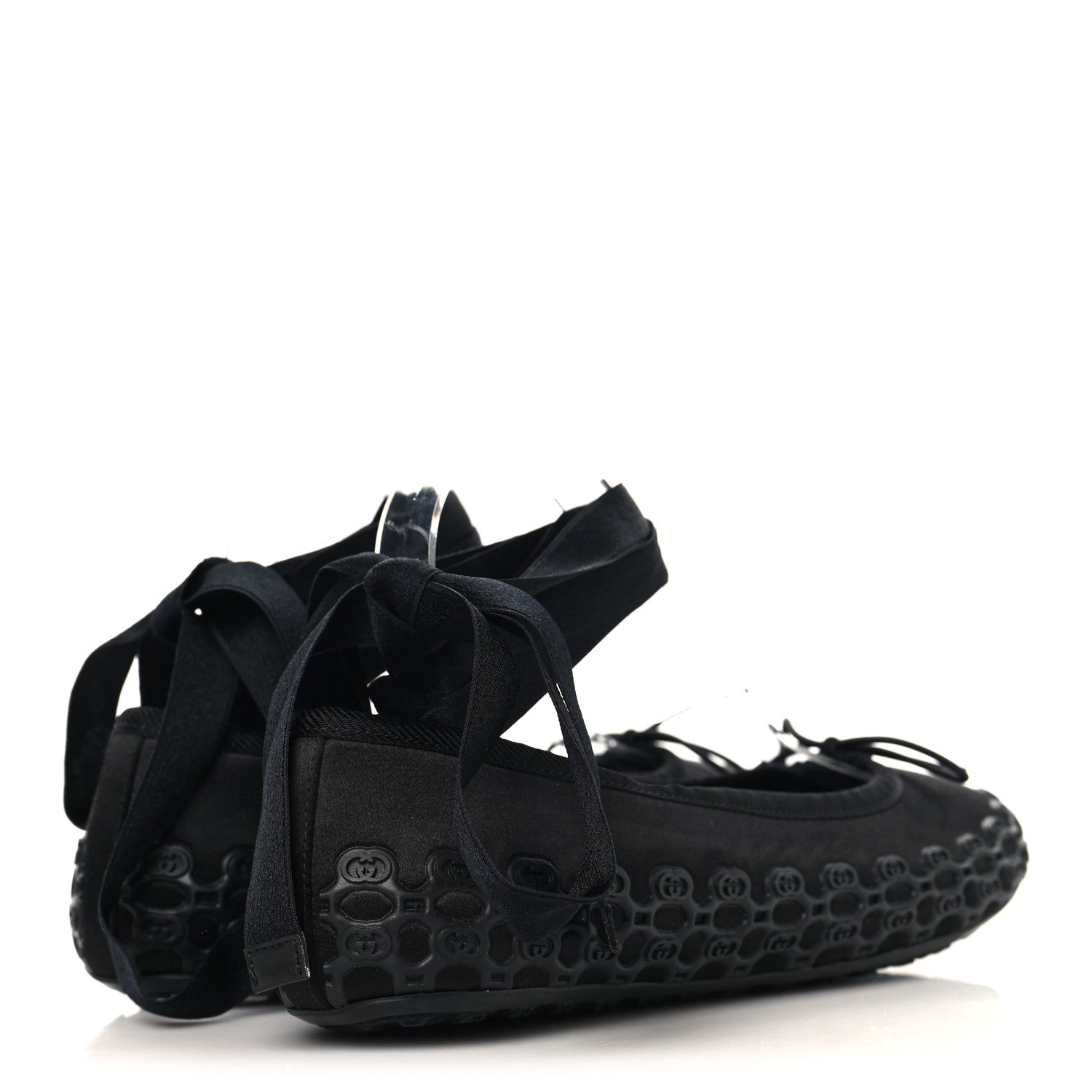 Rubber Satin Ballerina Flats 38 Black