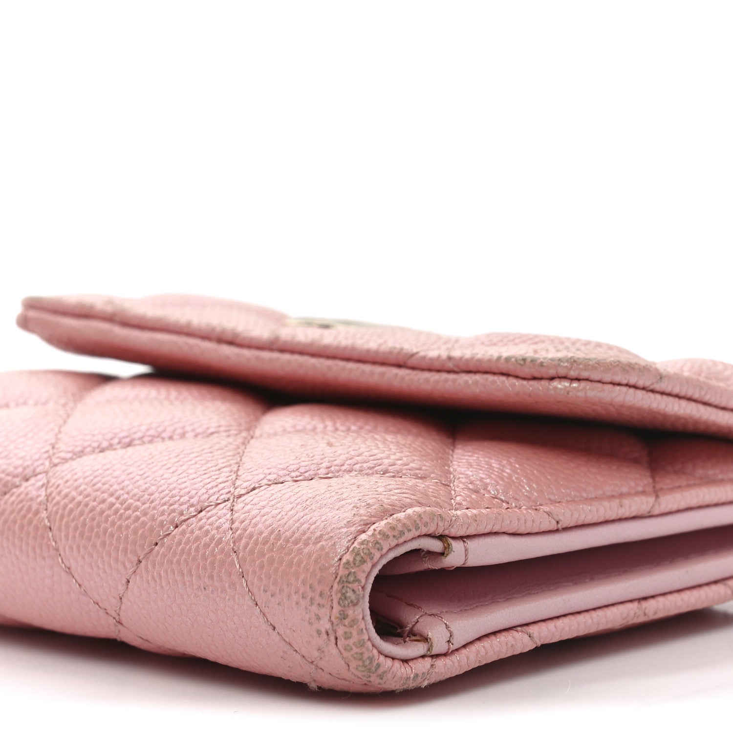 Iridescent Caviar Quilted Small Flap Wallet Rose Pink