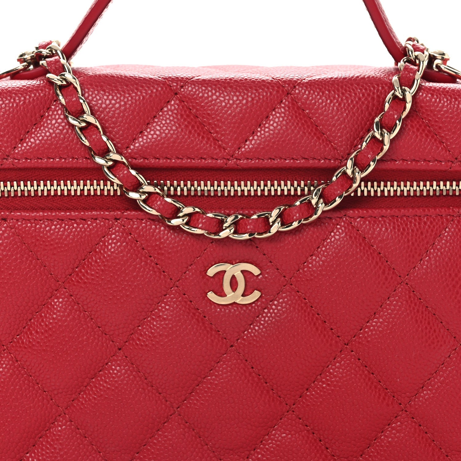 Caviar Quilted Top Handle Slim Vanity With Chain Red