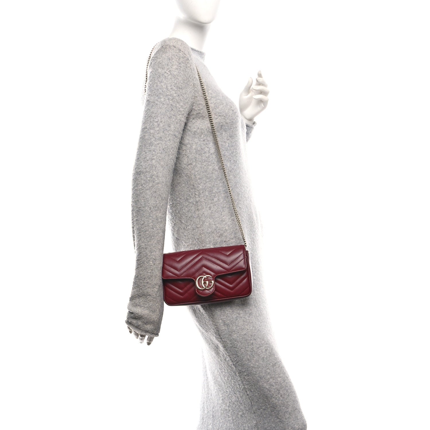 Calfskin Matelasse Mini GG Marmont Shoulder Bag With Card Holder Rosso Ancora