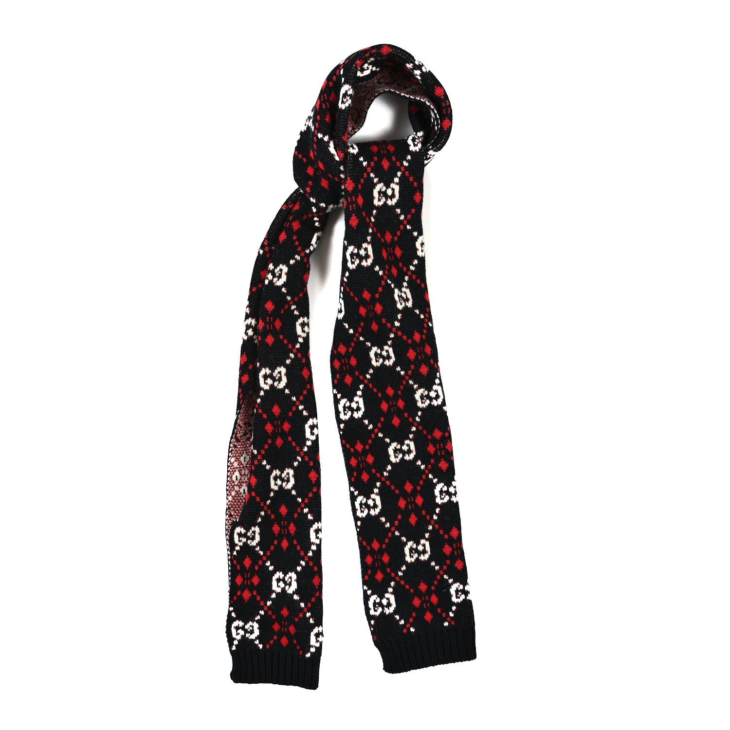 Wool GG Monogram Scarf Red Black Blue