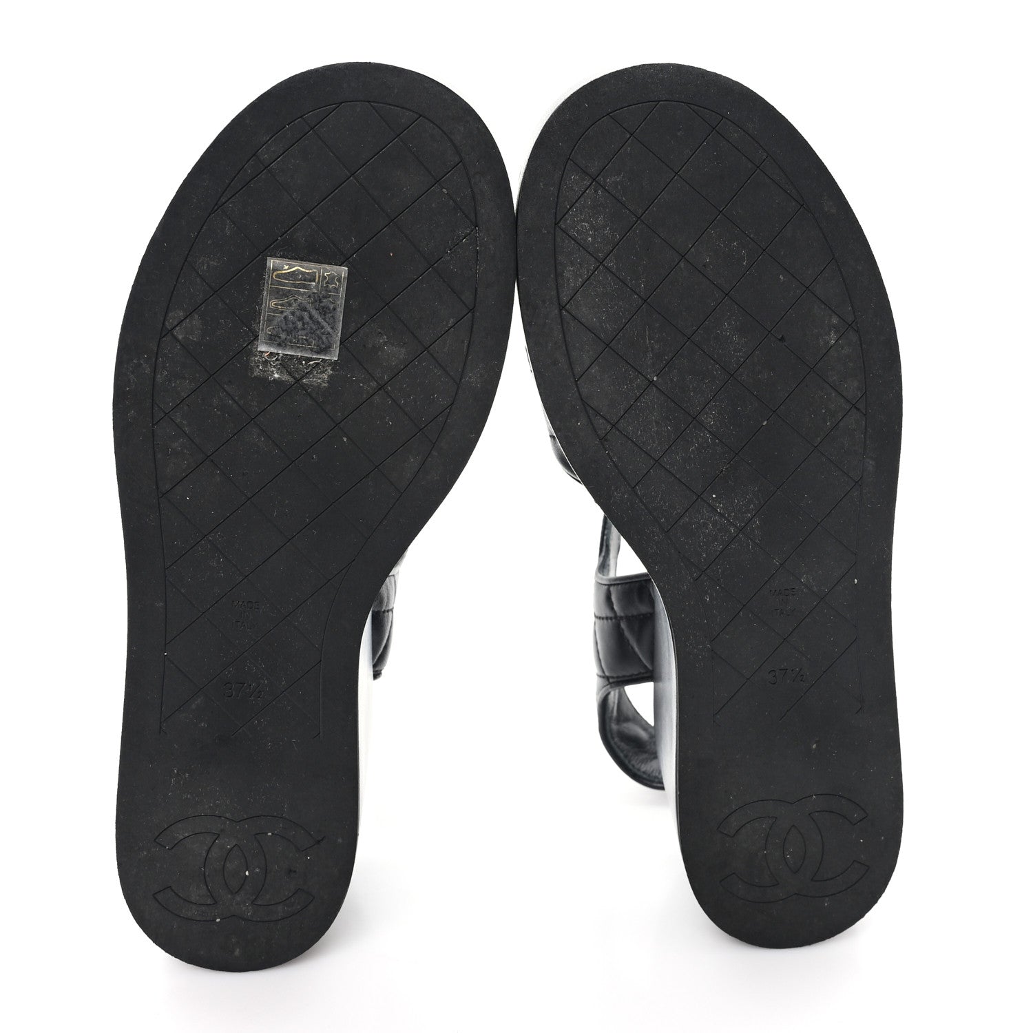 Lambskin Quilted CC Platform Sandals 37.5 Black