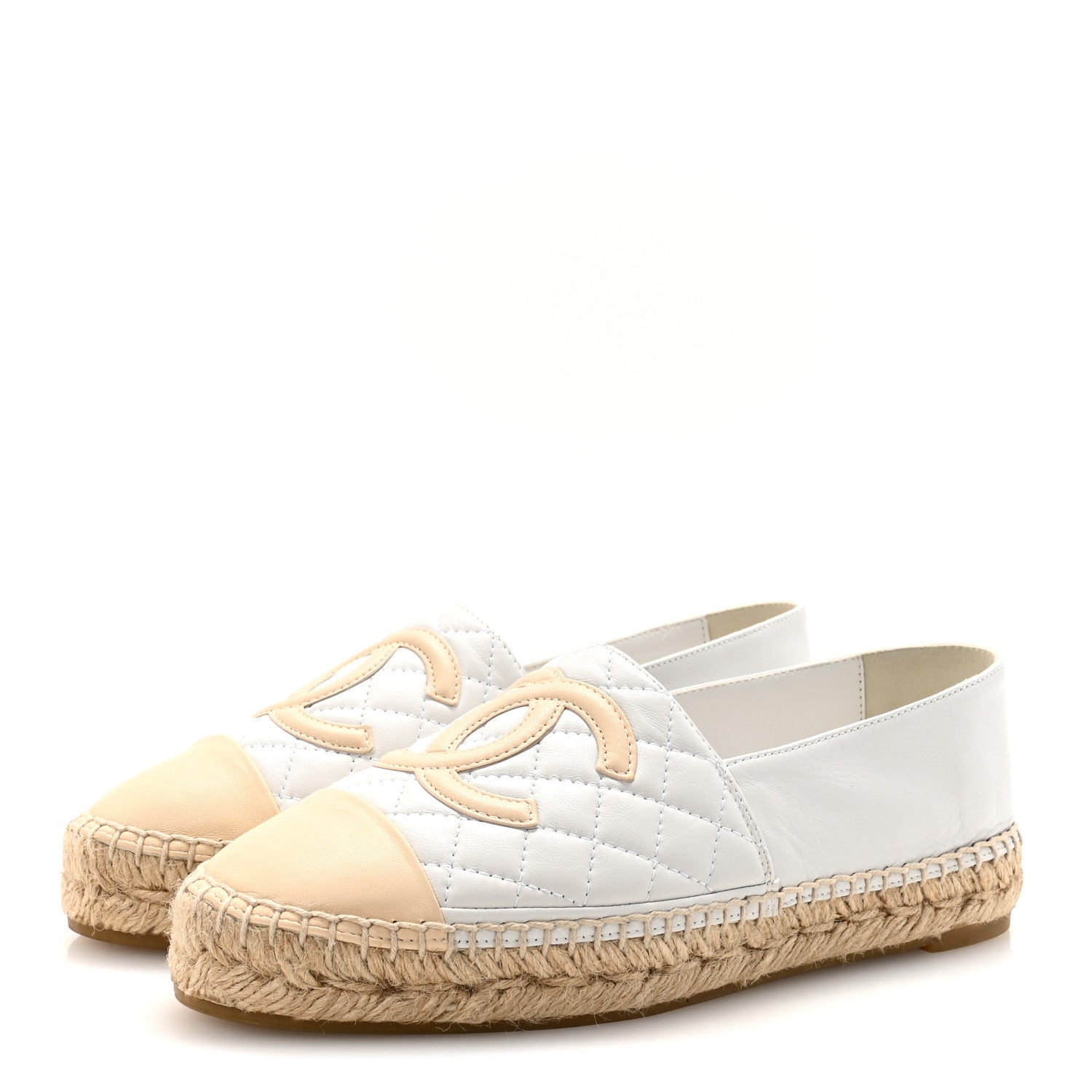 Lambskin Quilted CC Espadrilles 37 White Beige