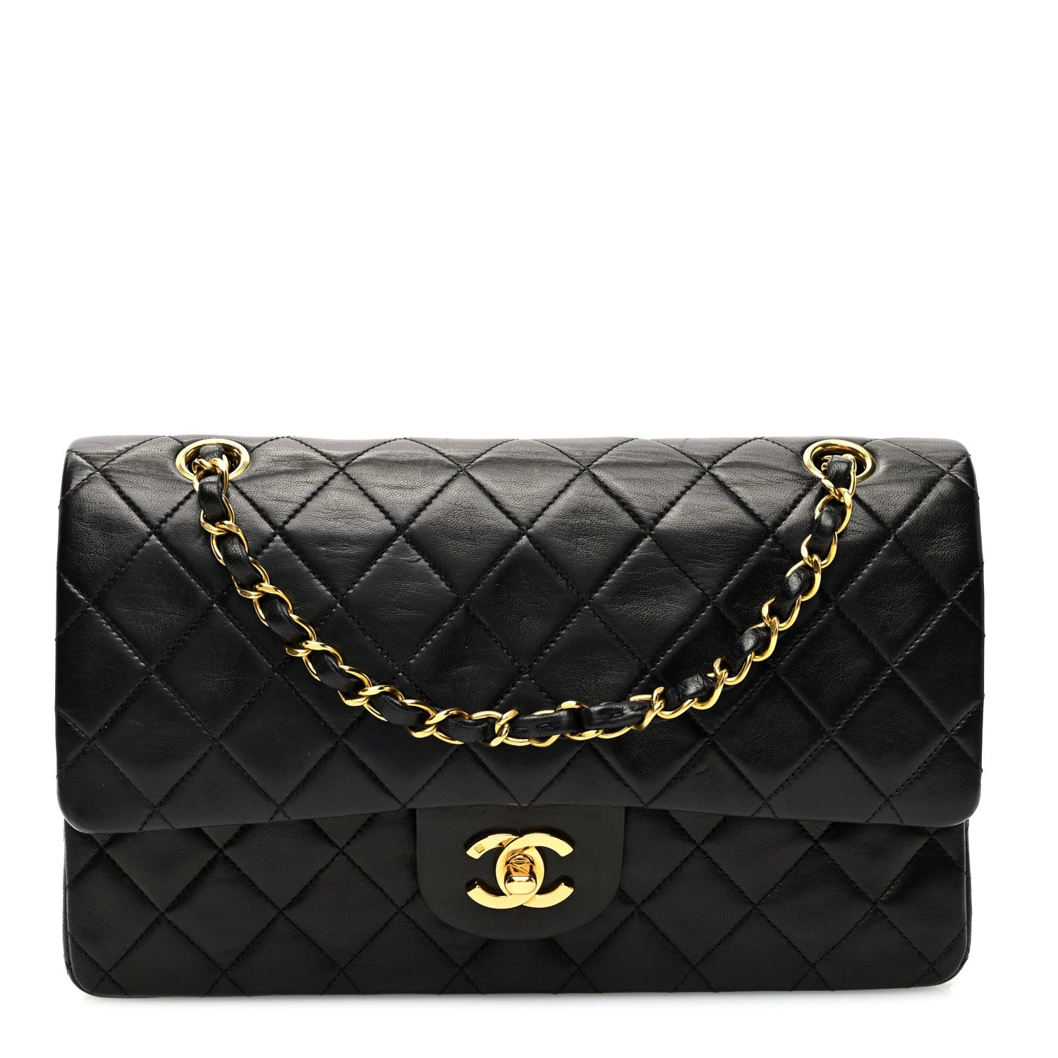 Lambskin Quilted Medium Double Flap Black