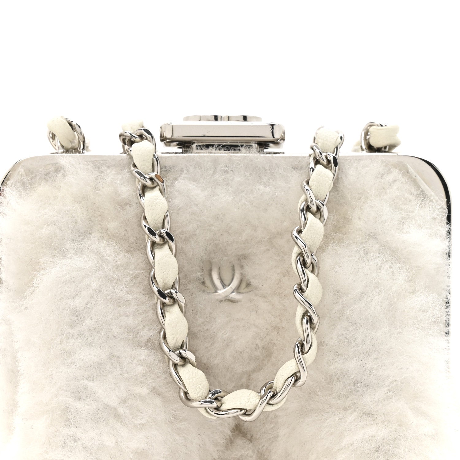 Shearling Sheepskin Lambskin Quilted Clutch With Chain White
