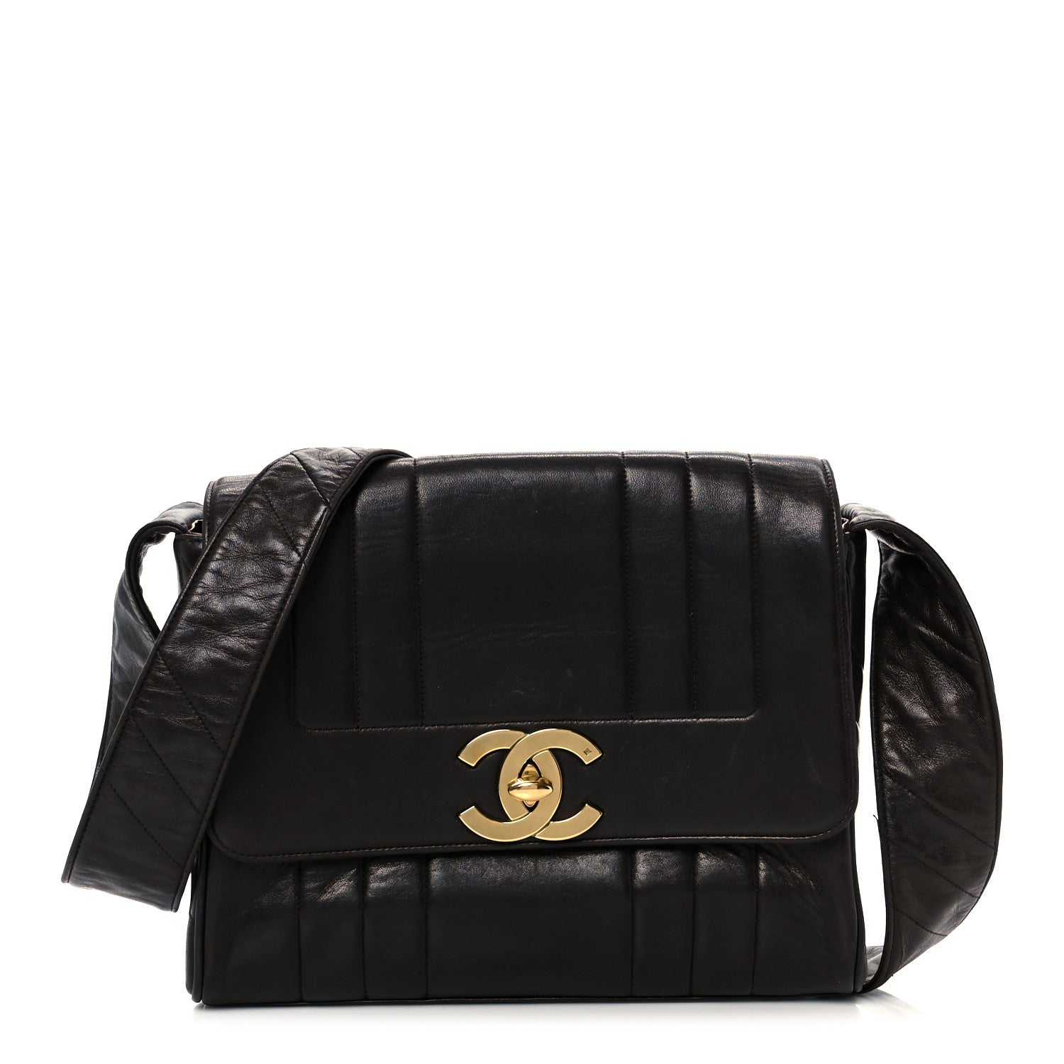 Lambskin Vertical Quilted CC Flap Shoulder Bag Brown