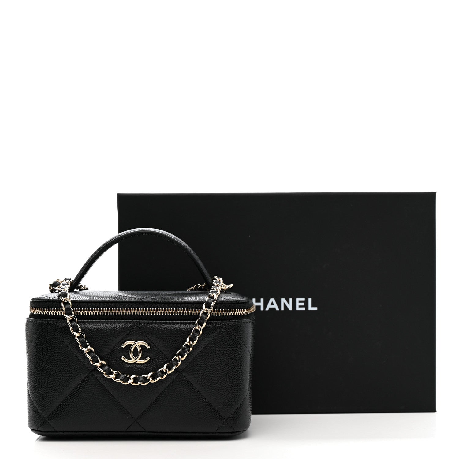 Caviar Quilted Top Handle Long Vanity Black