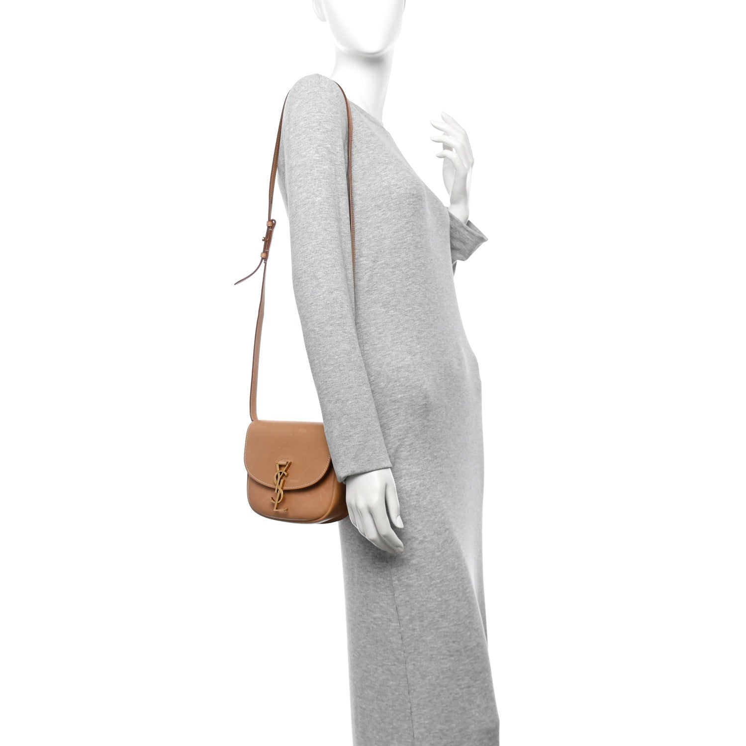Smooth Vintage Calfskin Small Kaia Satchel Brown Gold