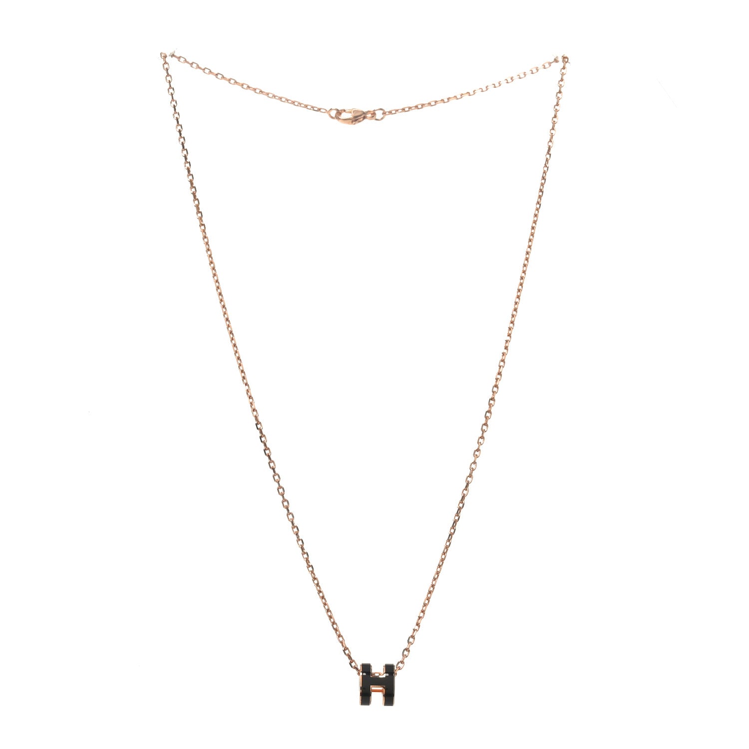 Lacquered Rose Gold Mini Pop H Pendant Necklace Black
