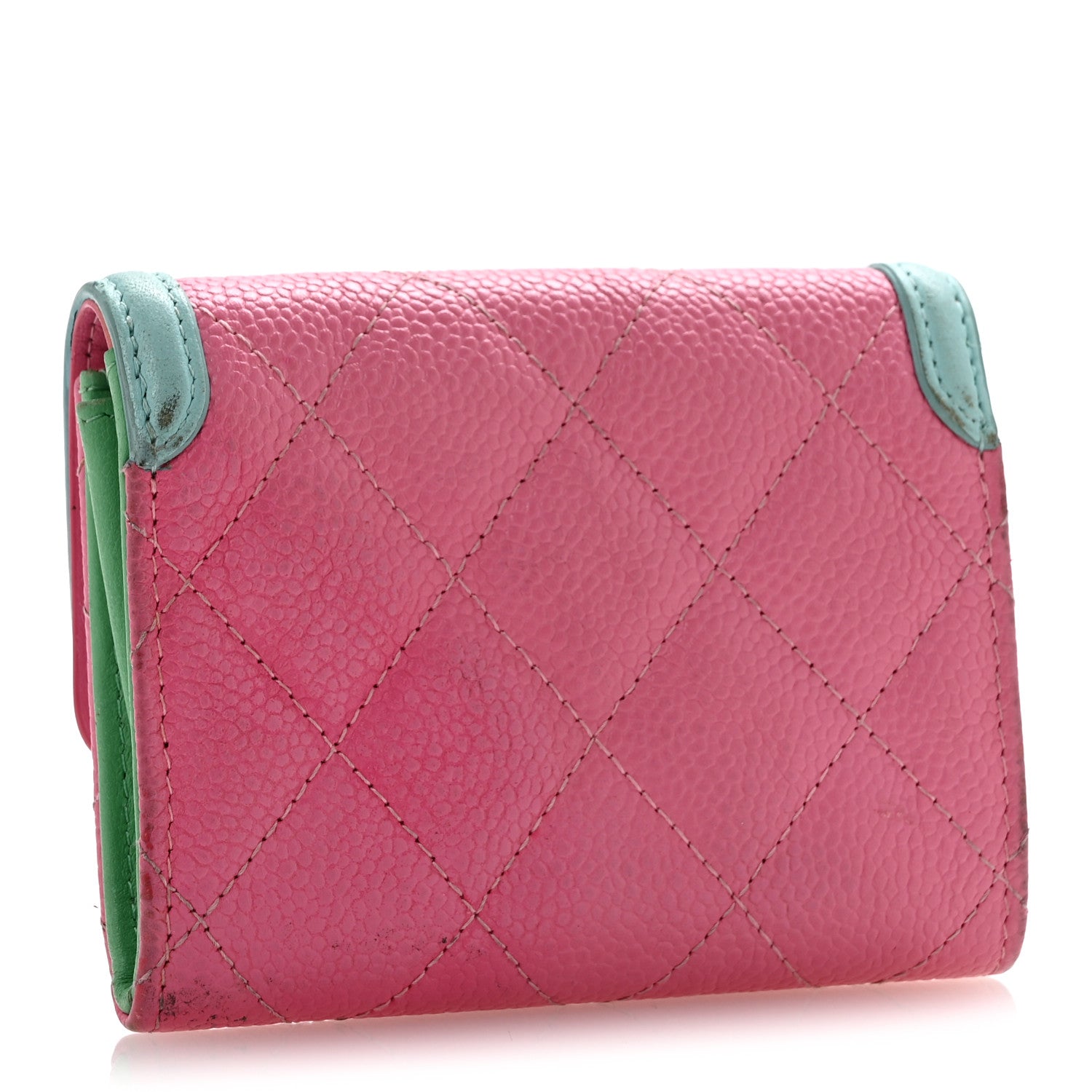 Caviar Quilted Filigree Flap Card Holder Pink Blue Green